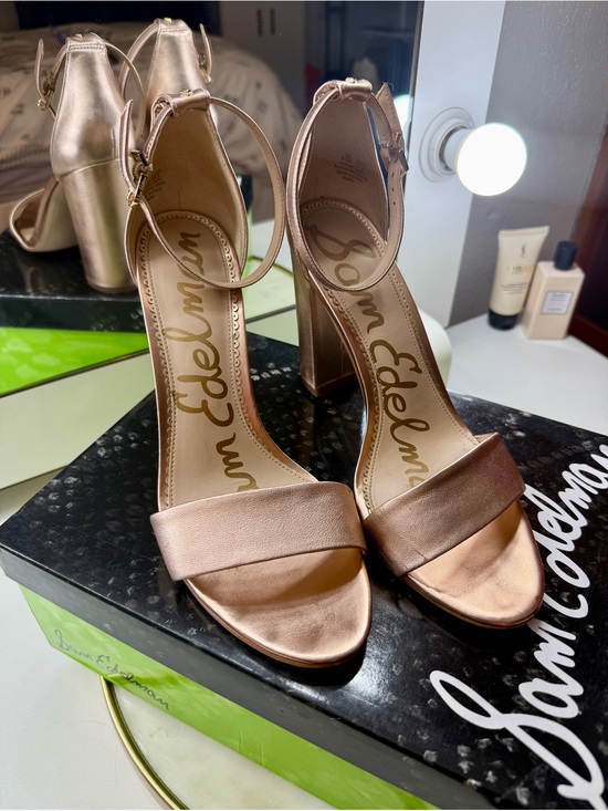 Sam Edelman Shoes - Sam Edelman Women's Yaro Rose Gold Leather Ankle-Strap Block Heel Sandals